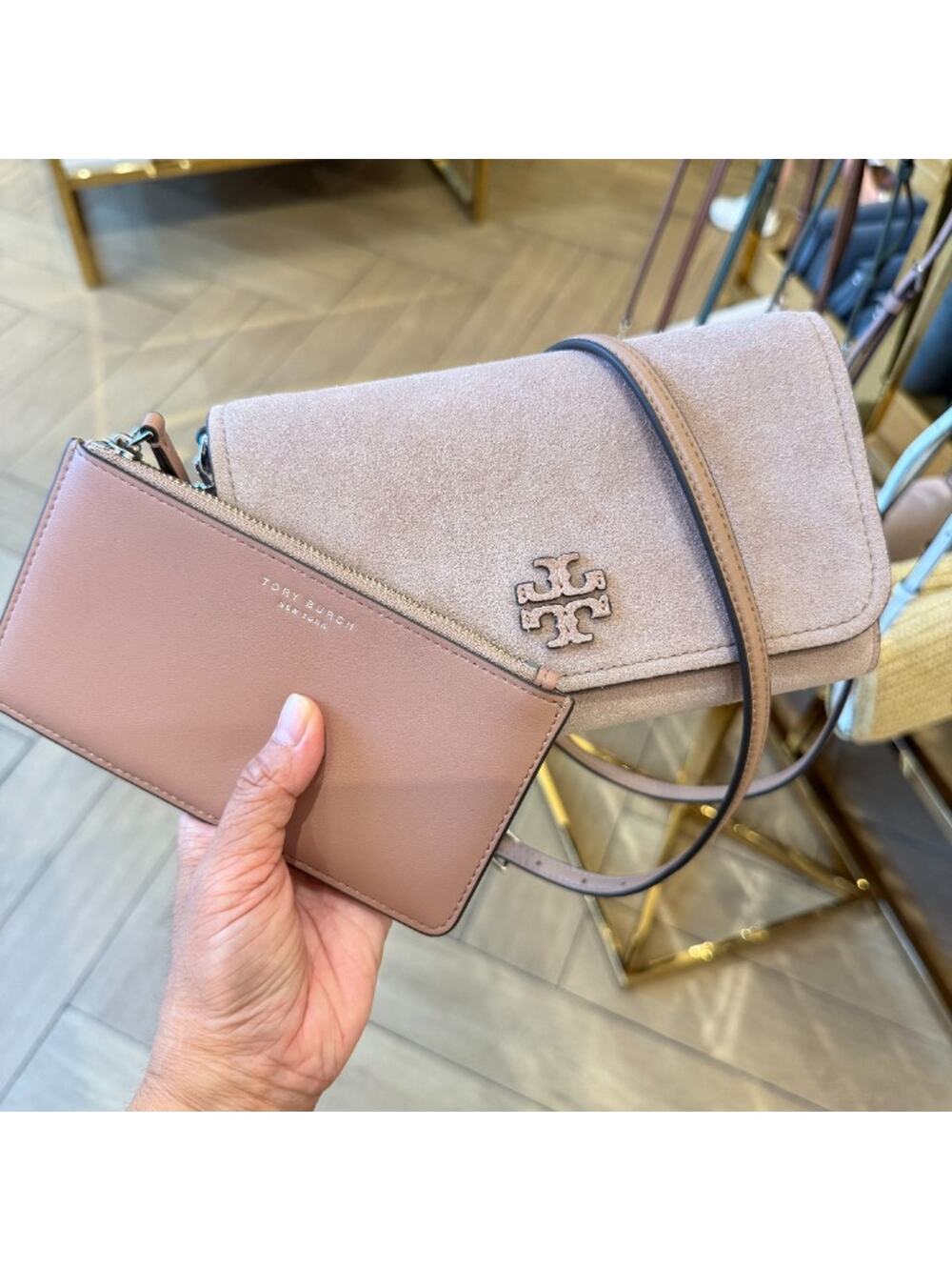 Tory Burch Thea Suede Flat Wallet Crossbody 170107 MALVA $475
